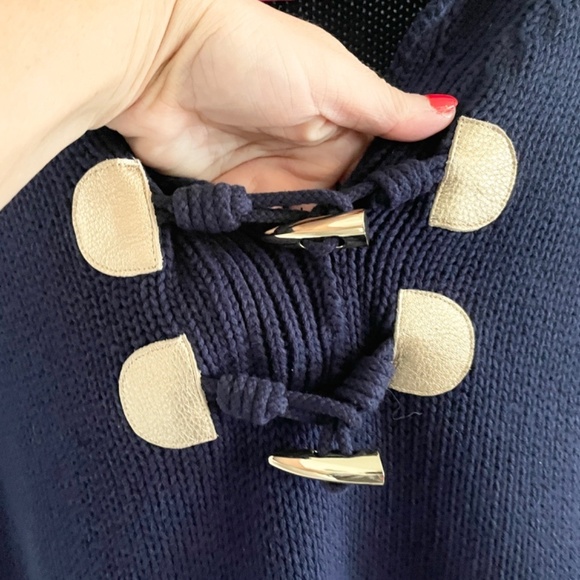 Lilly Pulitzer Toggle Knit Sweater Shawl collar Cotton Coastal Navy Blue Gold S - Picture 9 of 12